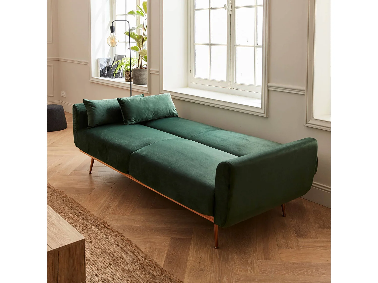 Canapé convertible design en velours - Oskar - 2 - 3 places scandinave droit avec pieds fins or rose