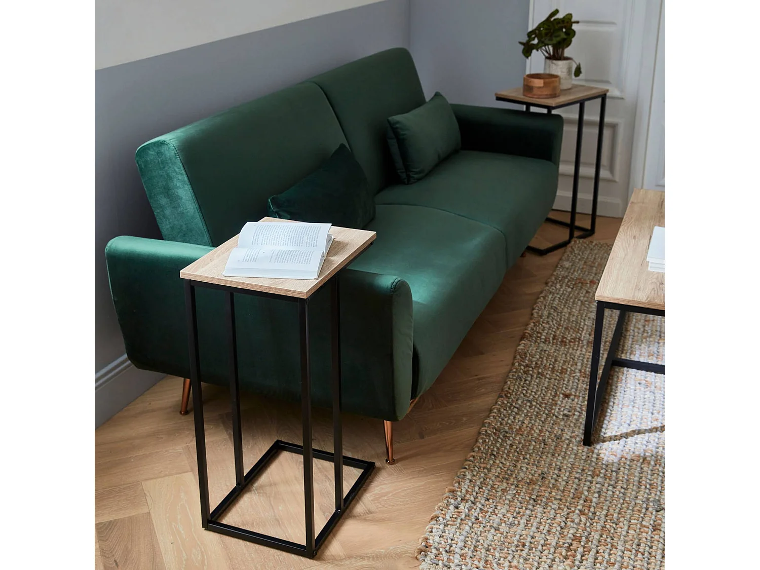 Canapé convertible design en velours - Oskar - 2 - 3 places scandinave droit avec pieds fins or rose