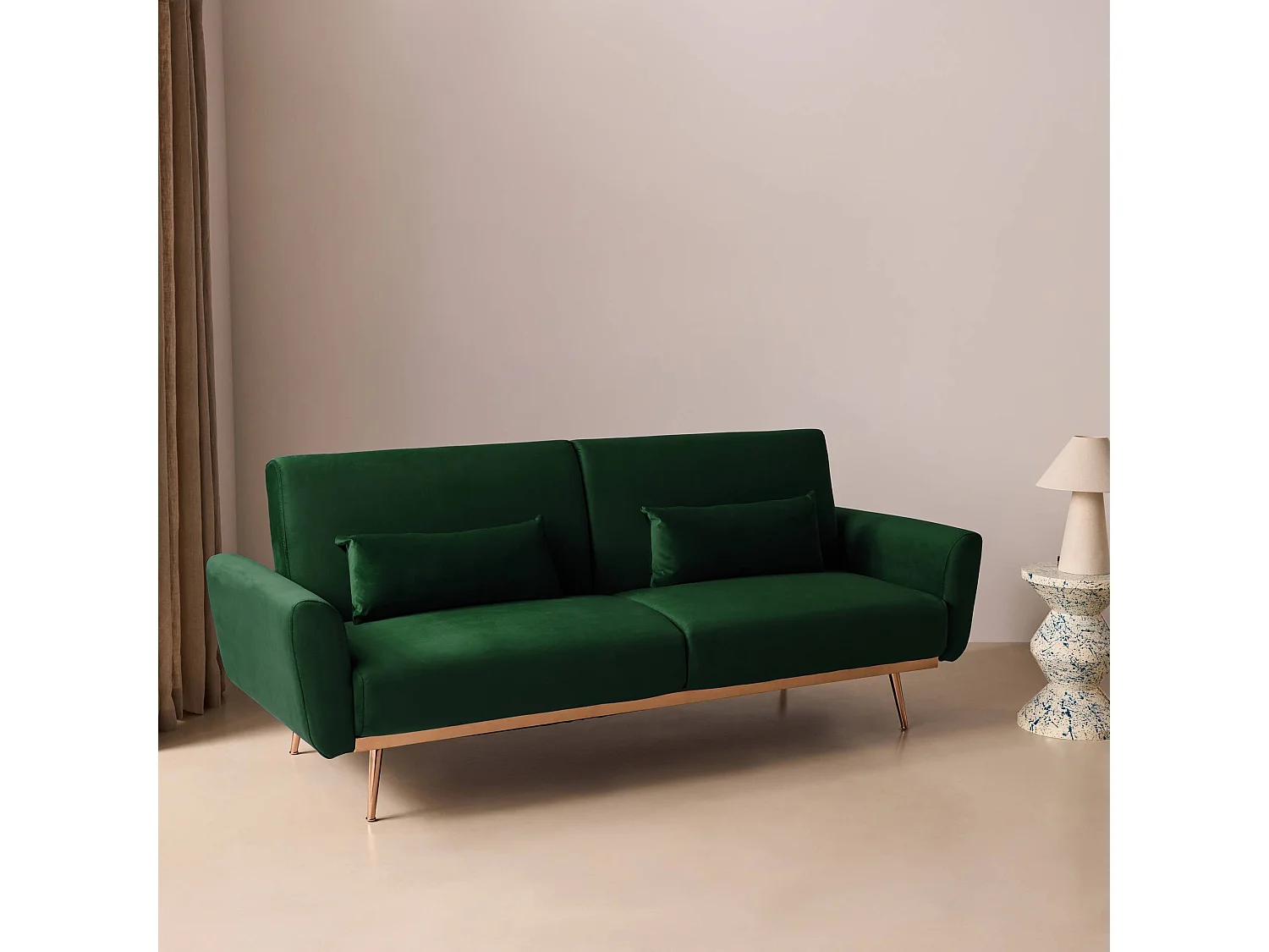 Sofá cama de terciopelo, 3 plazas verde ingles