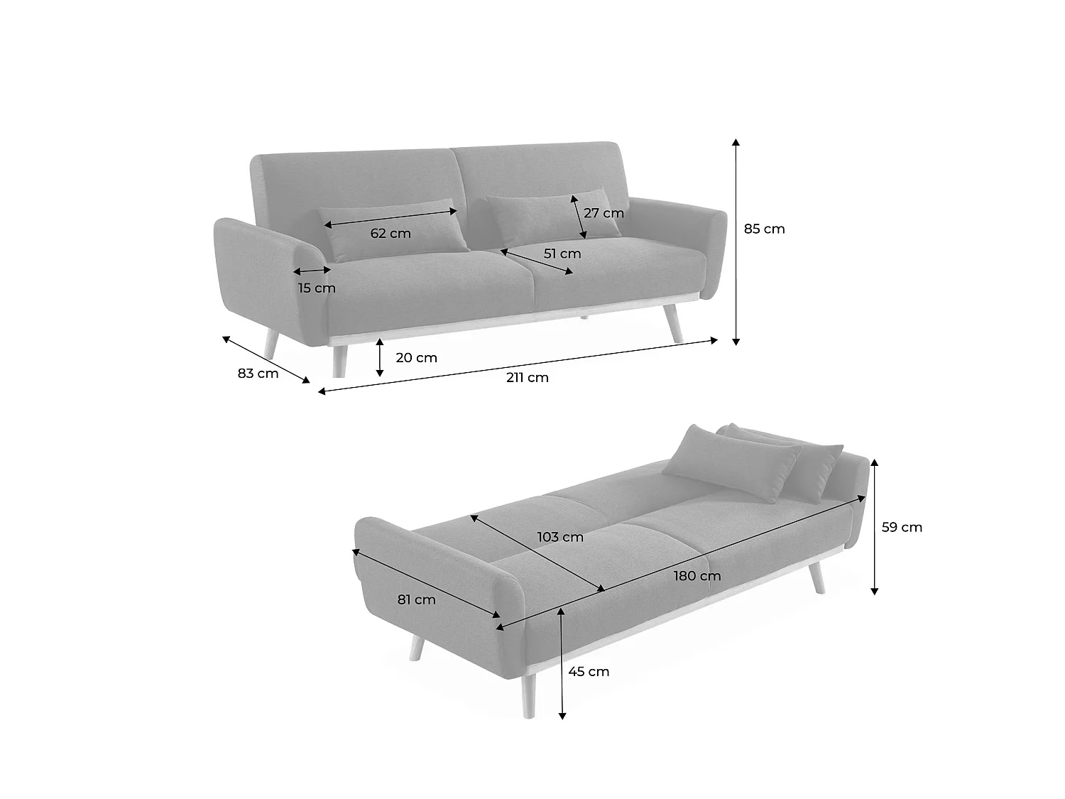 Sofá cama de terciopelo, 3 plazas verde ingles