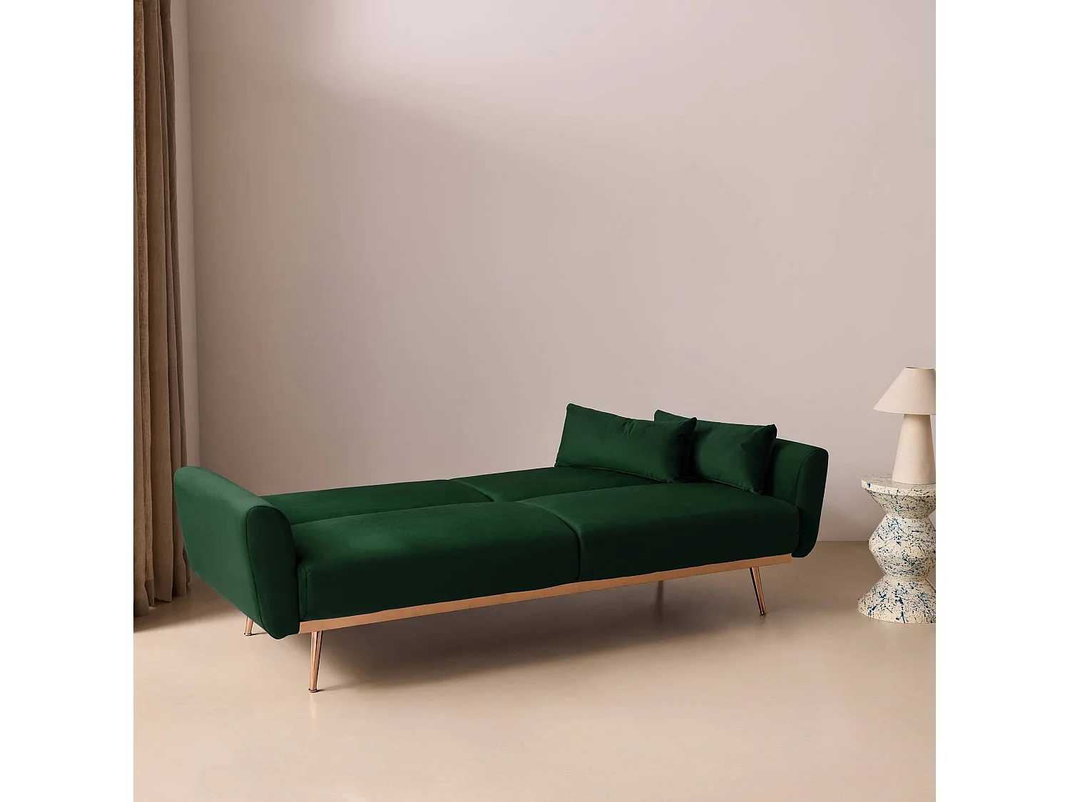 Sofá cama de terciopelo, 3 plazas verde ingles