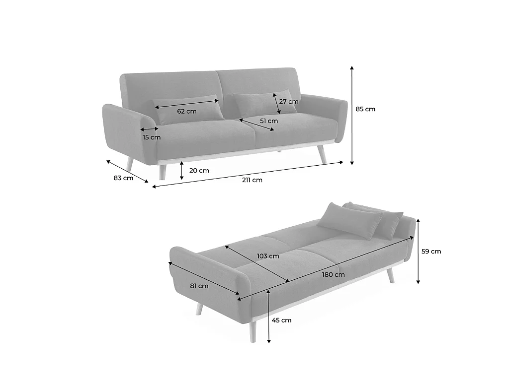 Sofá cama de terciopelo, 3 plazas verde ingles