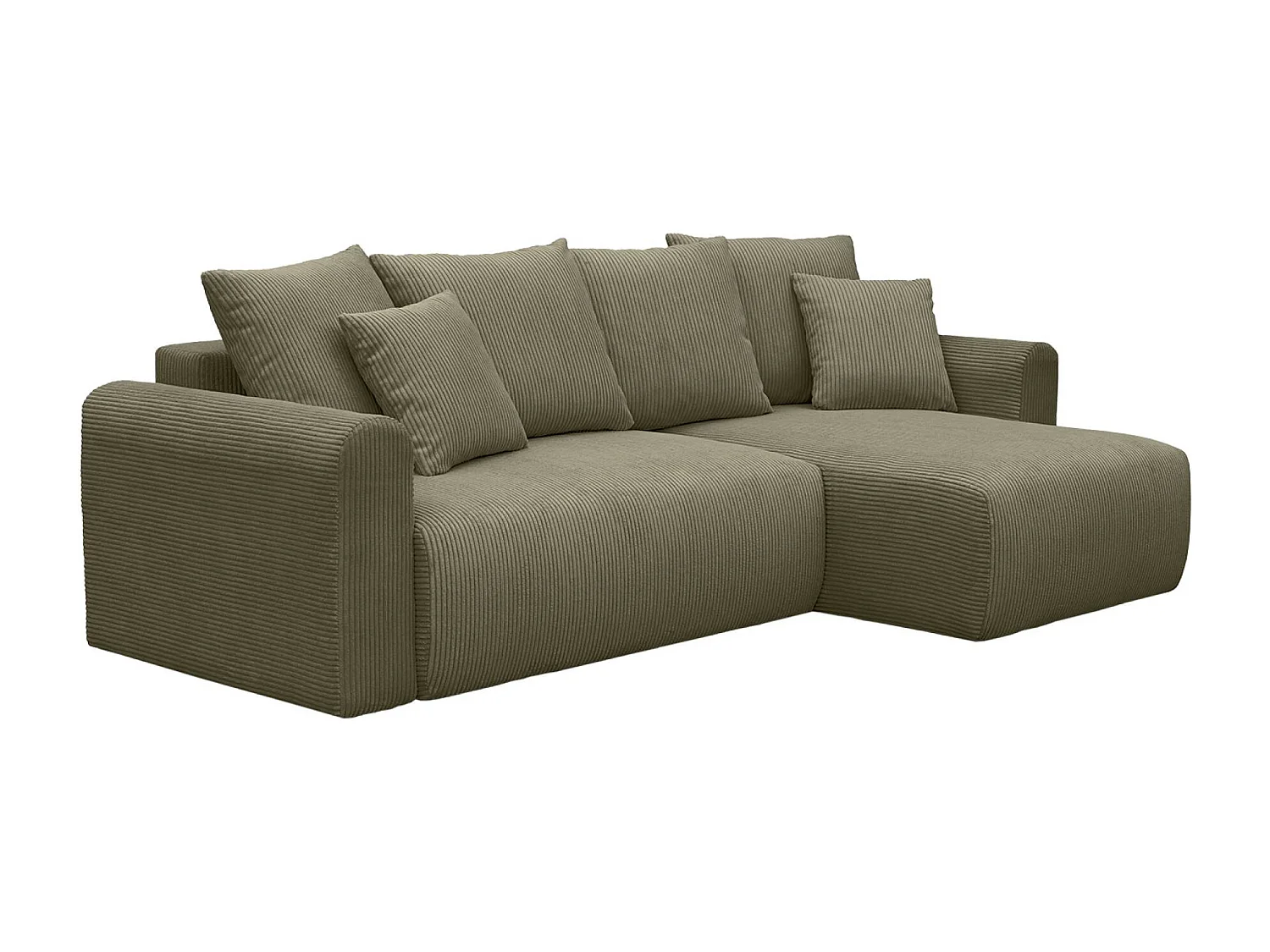 Canapé d'angle convertible réversible 3 places velours côtelé kaki avec coffre de rangement - Almo