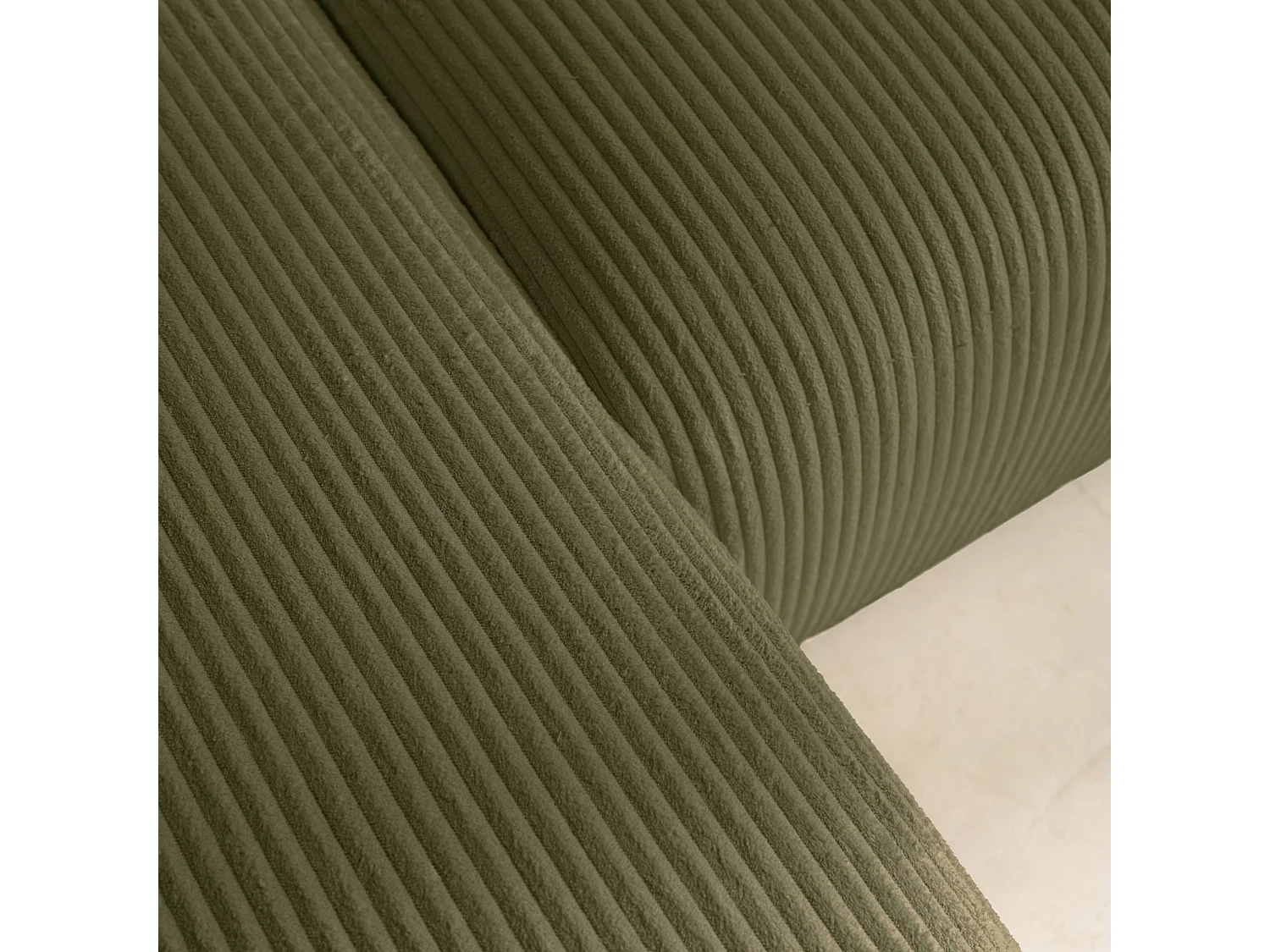 Canapé d'angle convertible réversible 3 places velours côtelé kaki avec coffre de rangement - Almo