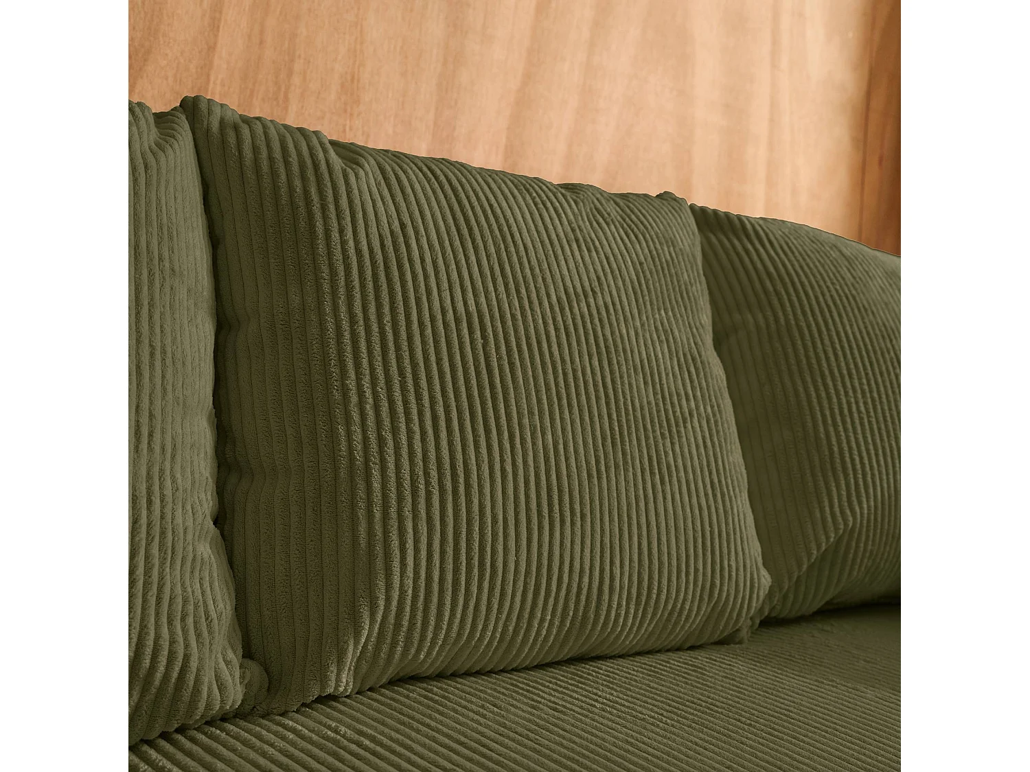 Canapé d'angle convertible réversible 3 places velours côtelé kaki avec coffre de rangement - Almo