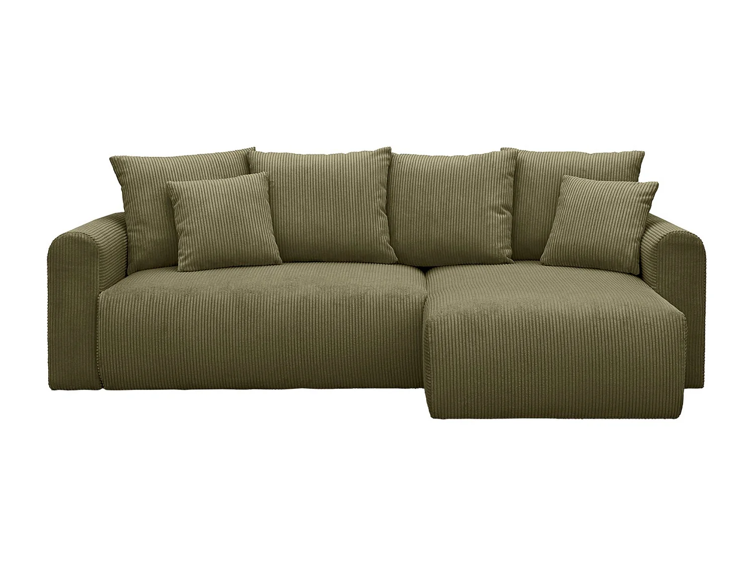 Canapé d'angle convertible réversible 3 places velours côtelé kaki avec coffre de rangement - Almo