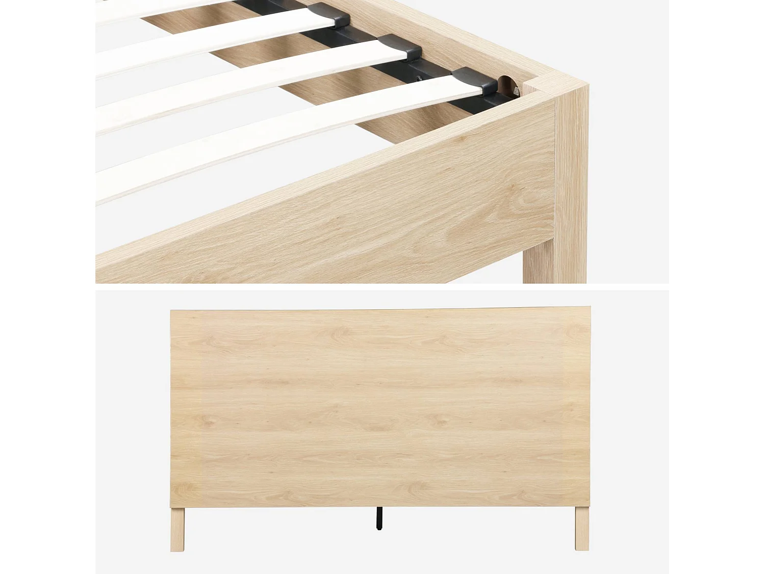 Letto con rete a doghe e testiera 200cm decorazione legno, marrone