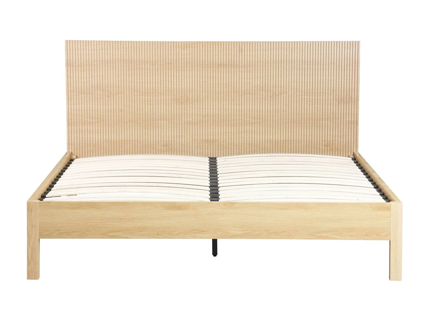 Cama con somier a láminas y cabecero 160x200cm, decoración madera