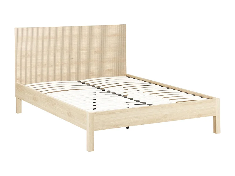Letto con rete a doghe e testiera 200cm decorazione legno, marrone