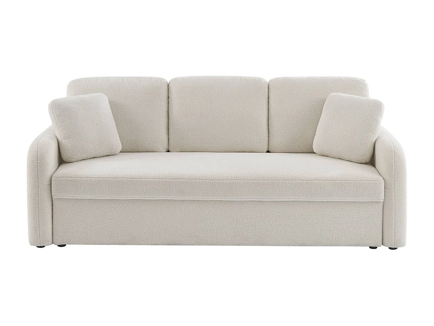 Canapé 3 places cosy rond. tissu bouclettes crème. Milano. L 210 x P 85 x H 85cm