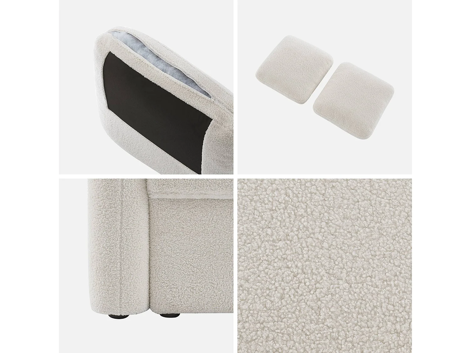 Canapé 3 places cosy rond. tissu bouclettes crème. Milano. L 210 x P 85 x H 85cm