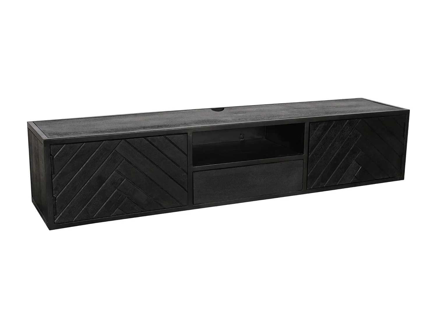 Meuble TV suspendu bois noir avec rangement 160 cm ALVERA