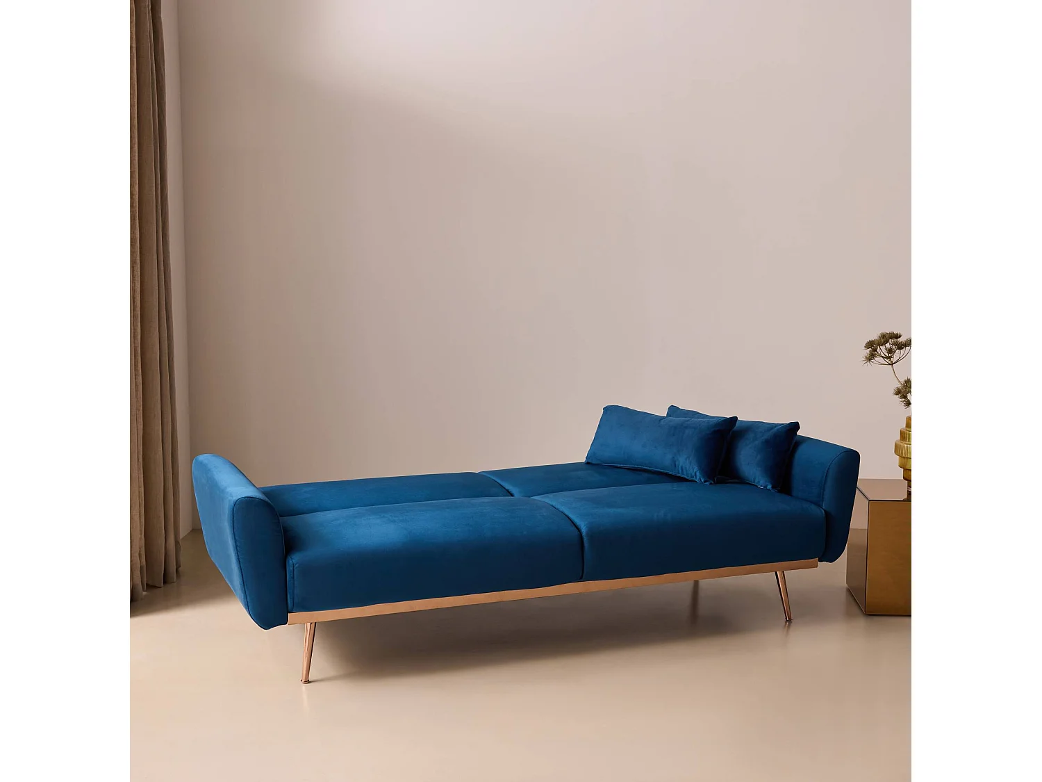 Sofá cama de terciopelo, 3 plazas azul