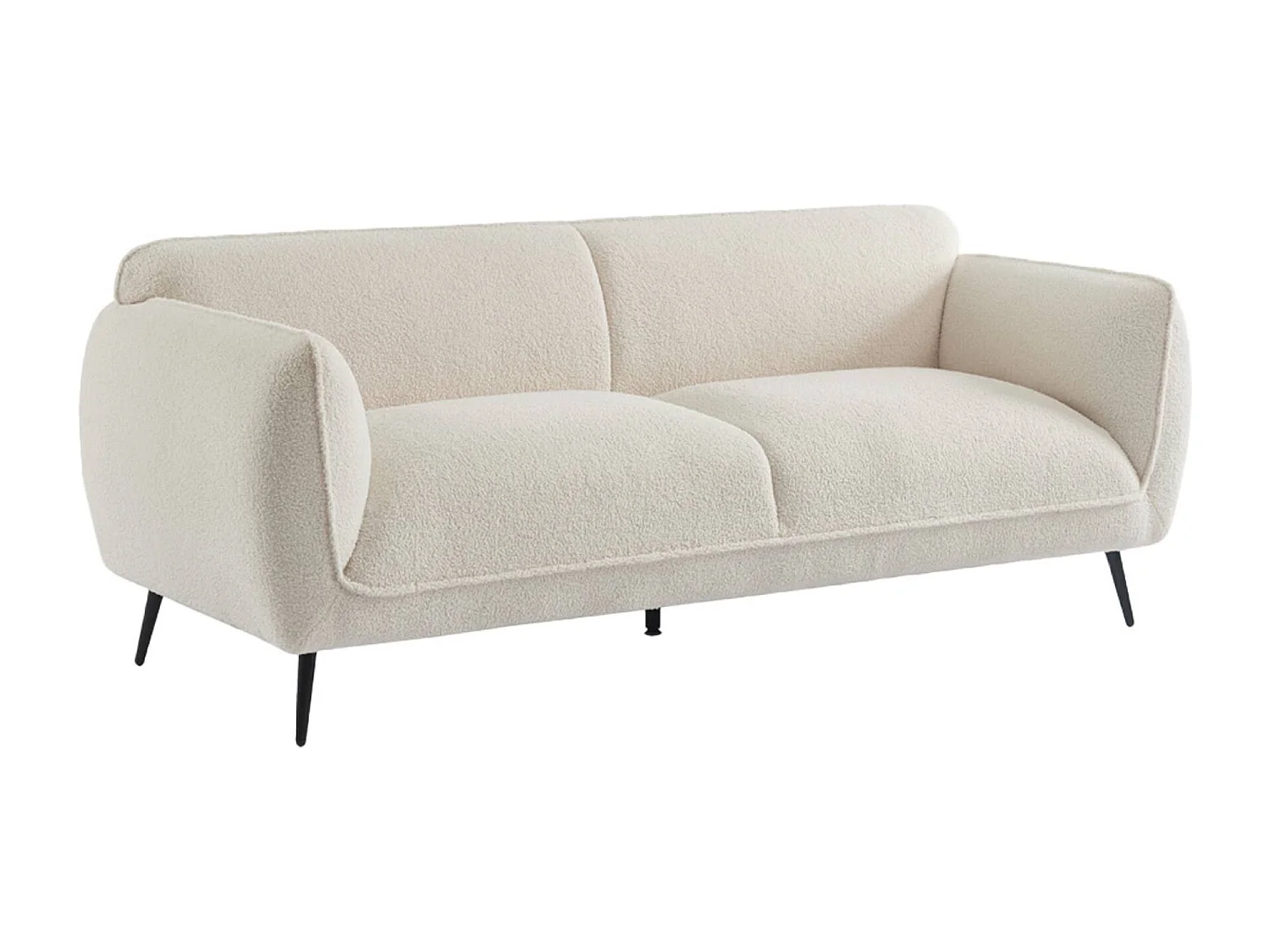 Canapé 3 places tissu bouclette crème et pieds métal noir