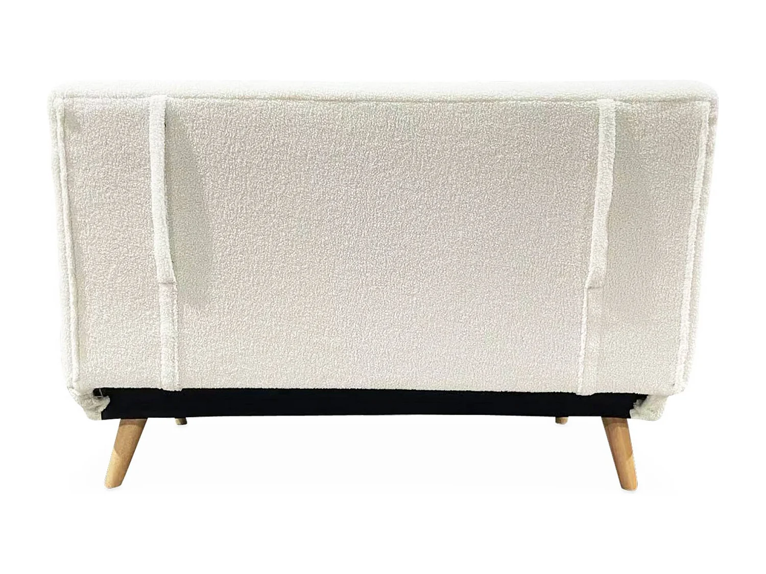 Canapé convertible en tissu bouclettes crème - Guesta - 2 places scandinave. pieds bois foncé. banquette. dossier inclinable