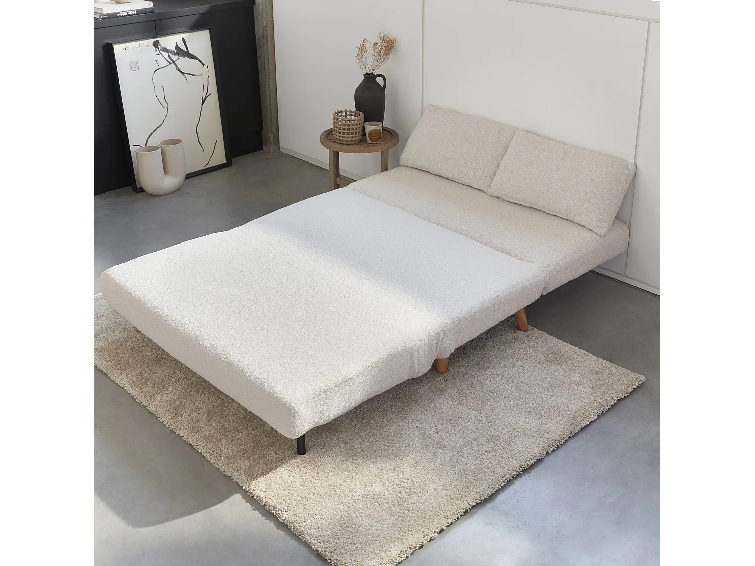 Sofá cama en borreguito de 2 plazas crema