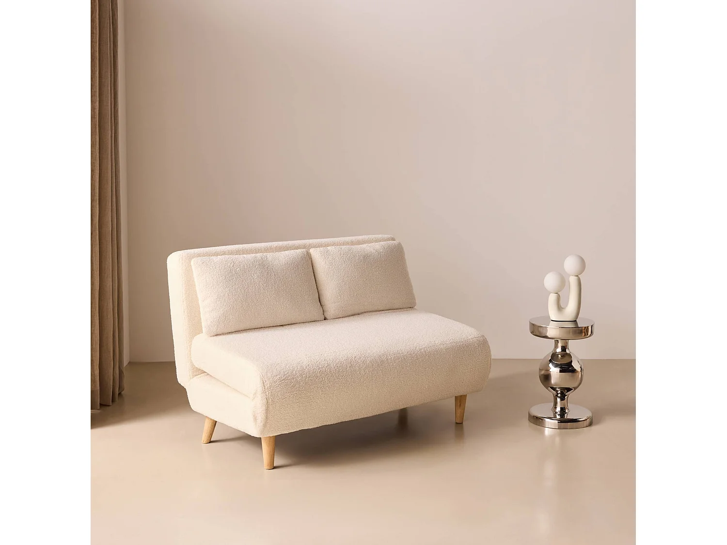 Sofá cama de borreguito, 2 plazas crema