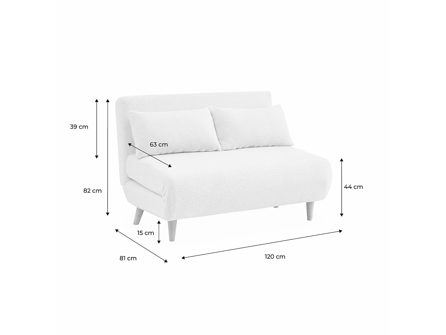 Sofá cama de borreguito, 2 plazas crema