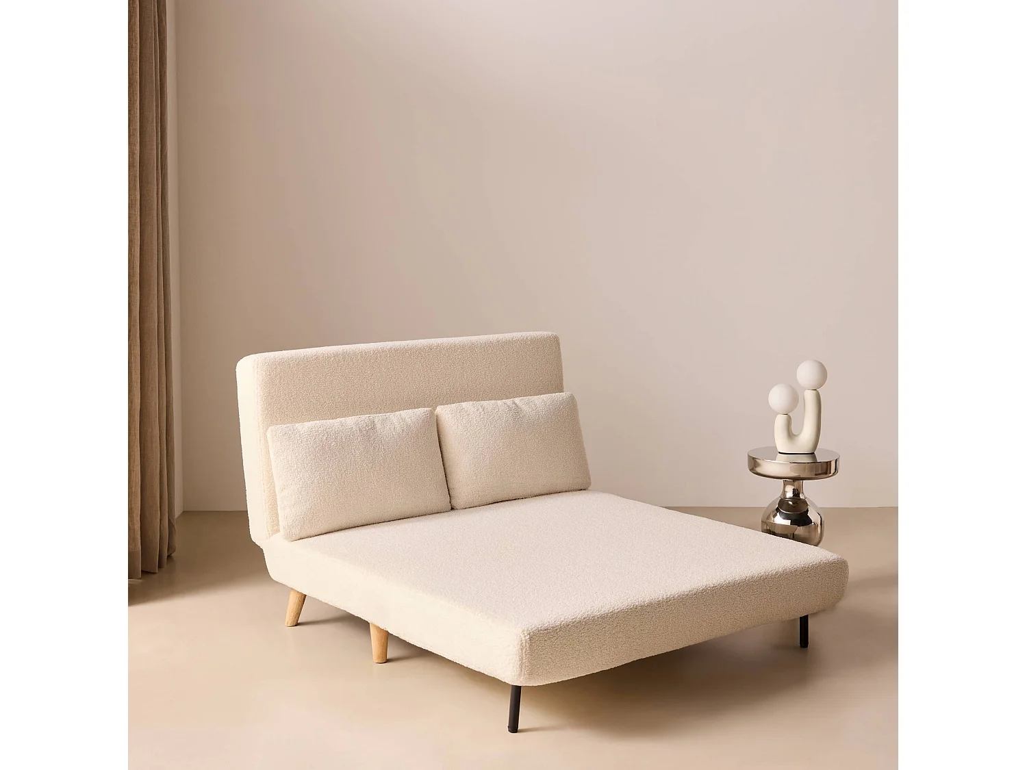 Sofá cama de borreguito, 2 plazas crema