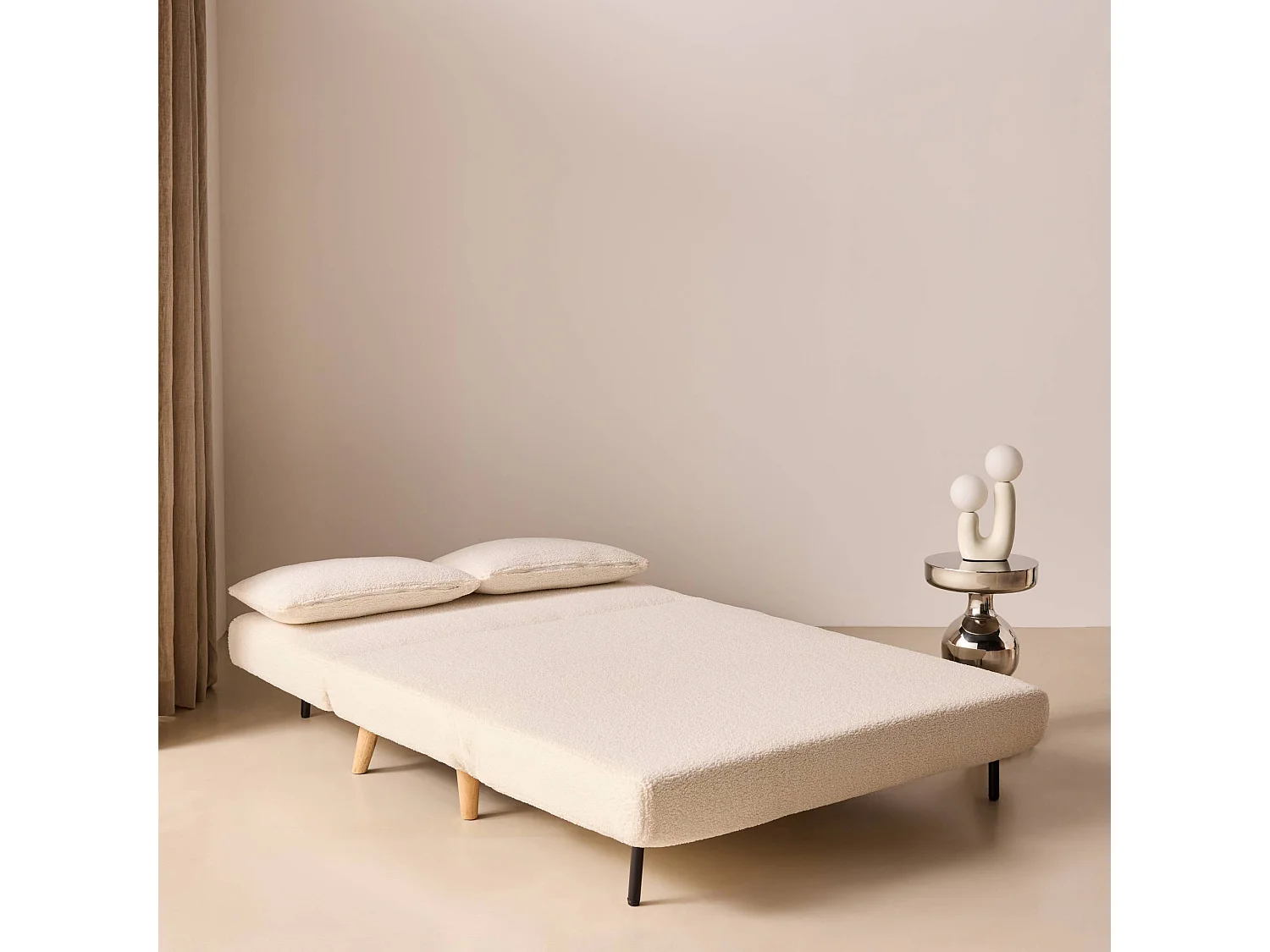 Sofá cama de borreguito, 2 plazas crema