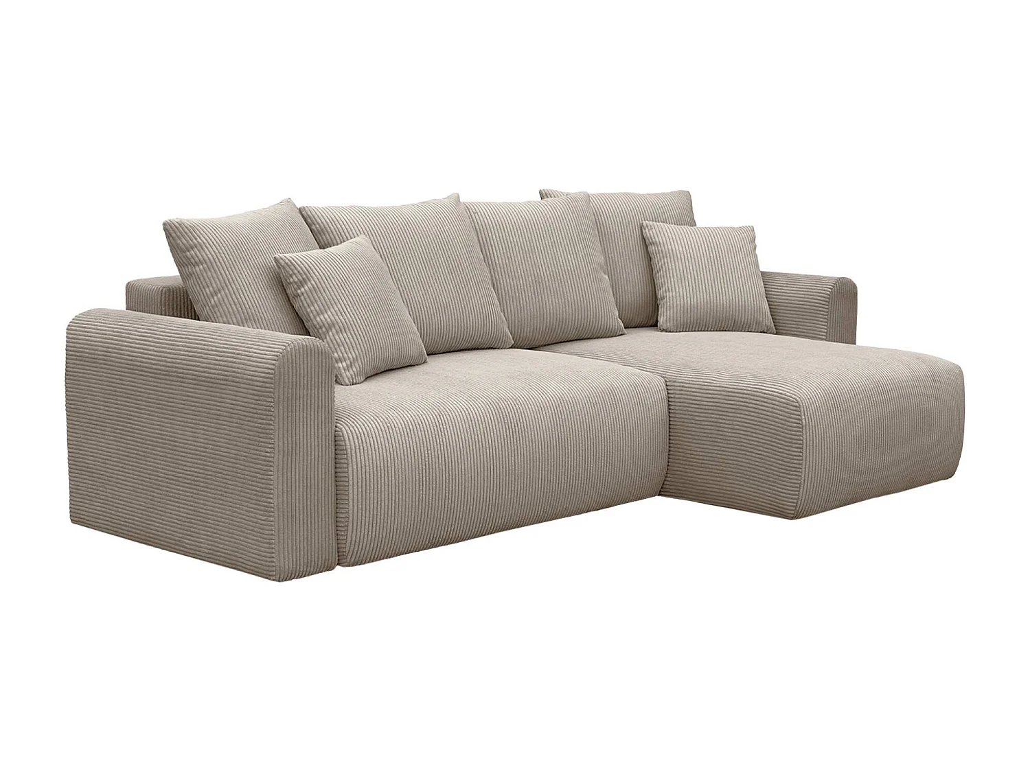 Canapé d'angle convertible réversible 3 places velours côtelé taupe avec coffre de rangement - Almo