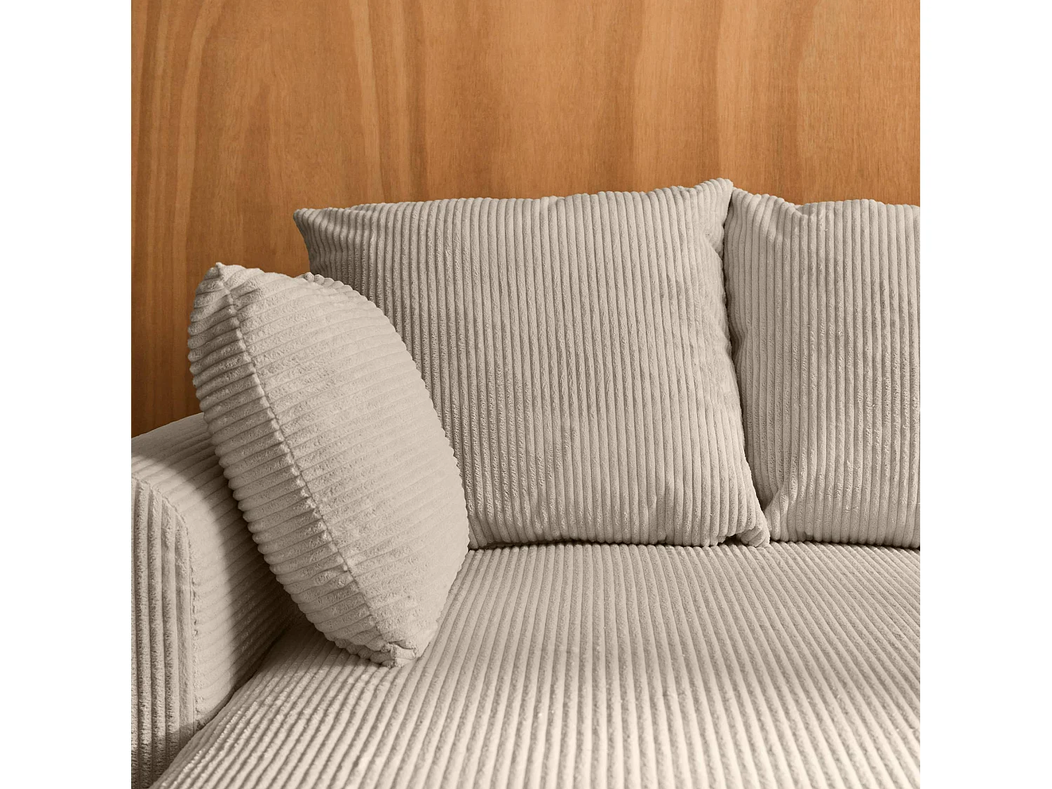 Canapé d'angle convertible réversible 3 places velours côtelé taupe avec coffre de rangement - Almo