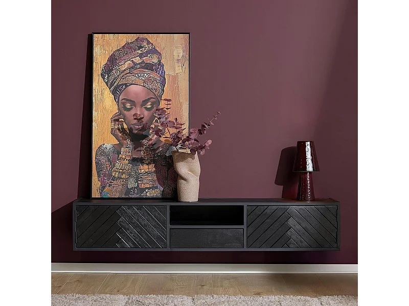 Meuble TV suspendu bois noir avec rangement 180 cm ALVERA