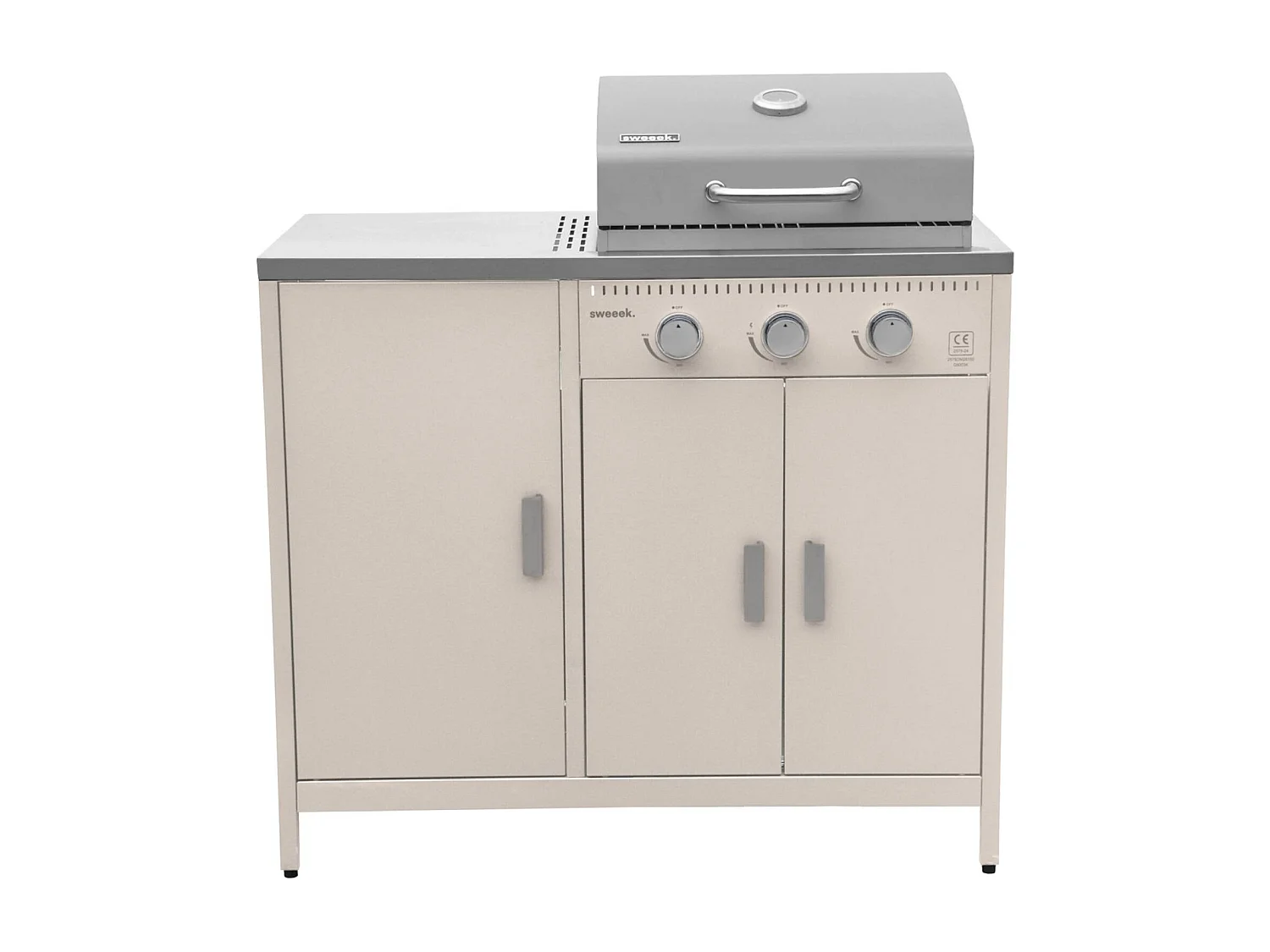 Barbacoa de gas con 3 quemadores, 3 puertas y termómetro beige