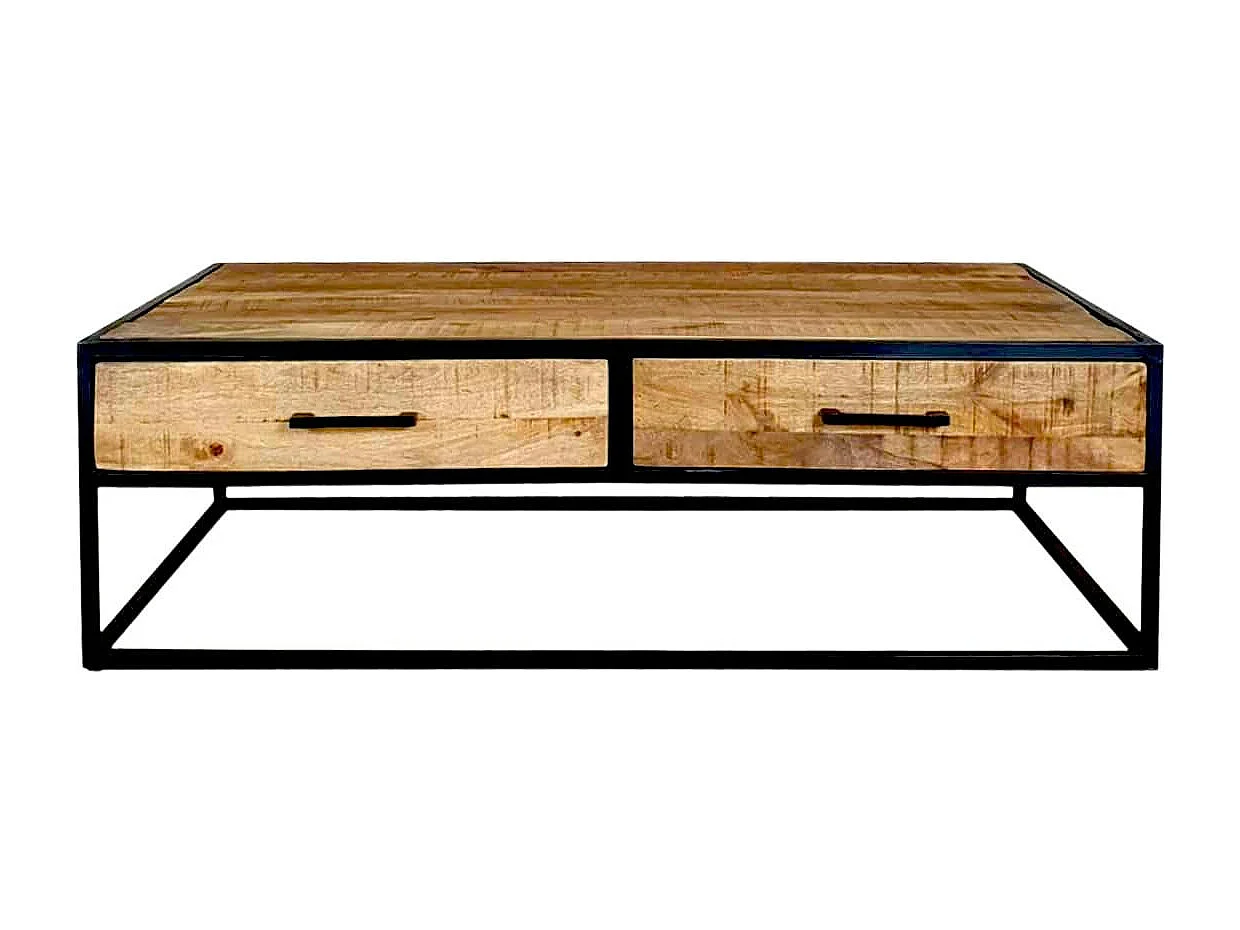 Table basse rectangulaire bois clair 2 tiroirs RIVANO