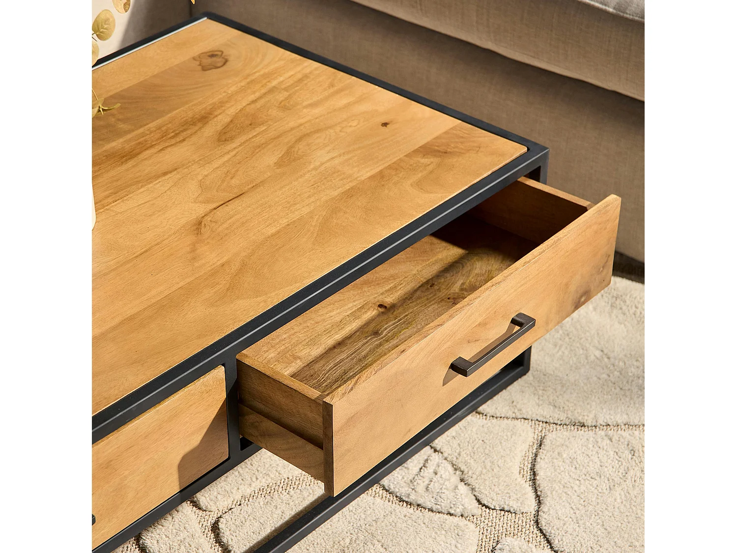 Table basse rectangulaire bois clair 2 tiroirs RIVANO