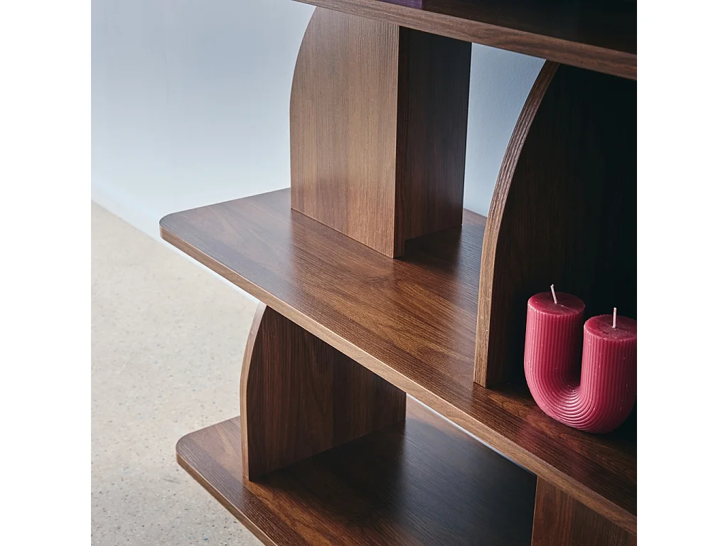 Libreria esotica in legno a 5 livelli, noce