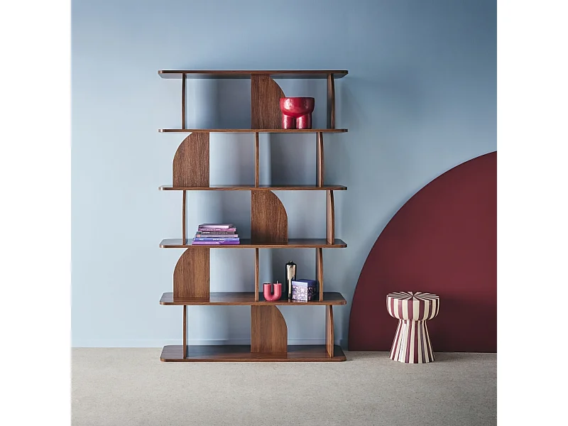 Libreria esotica in legno a 5 livelli, noce
