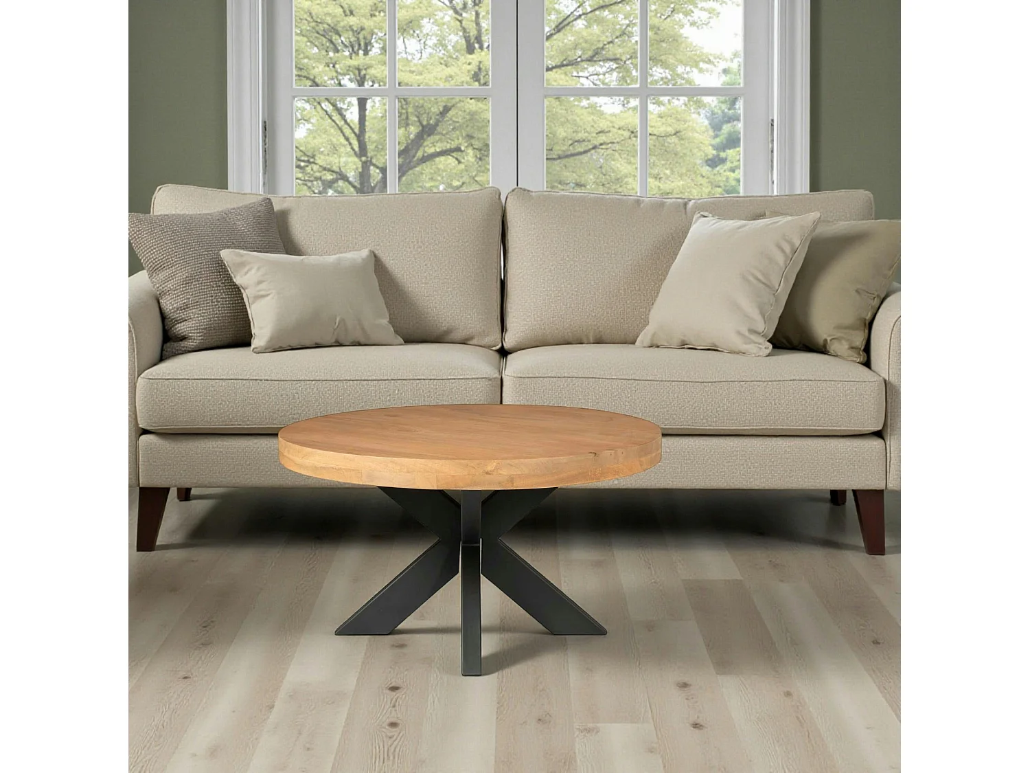 Table basse ronde en bois clair Ø80 cm RIVANO