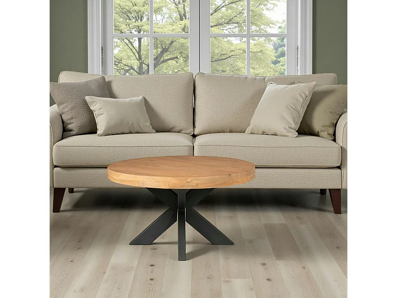 Table basse ronde en bois clair Ø80 cm RIVANO