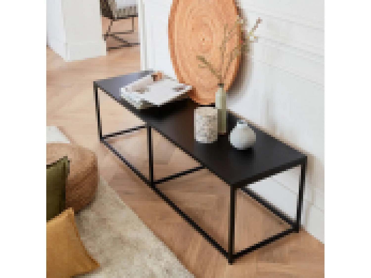 Meuble TV en métal noir 140x40x40cm - barre de renfort