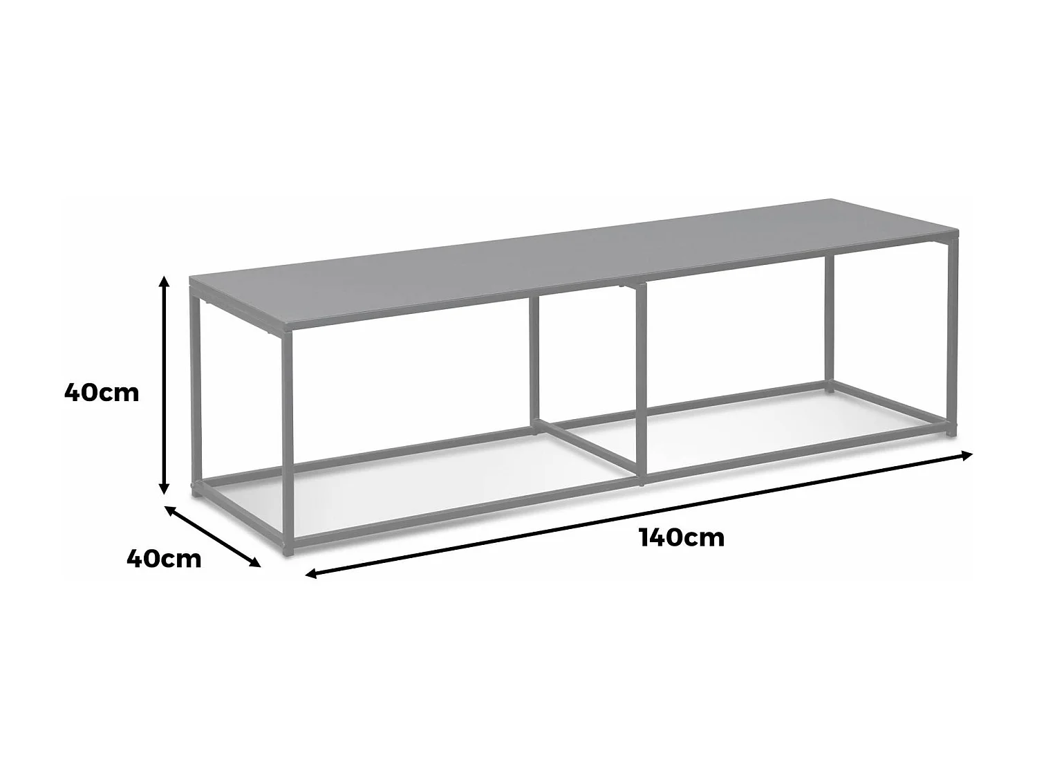Meuble TV en métal noir 140x40x40cm - barre de renfort