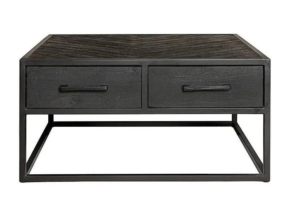 Table basse carrée noire en bois avec rangement ALVERA