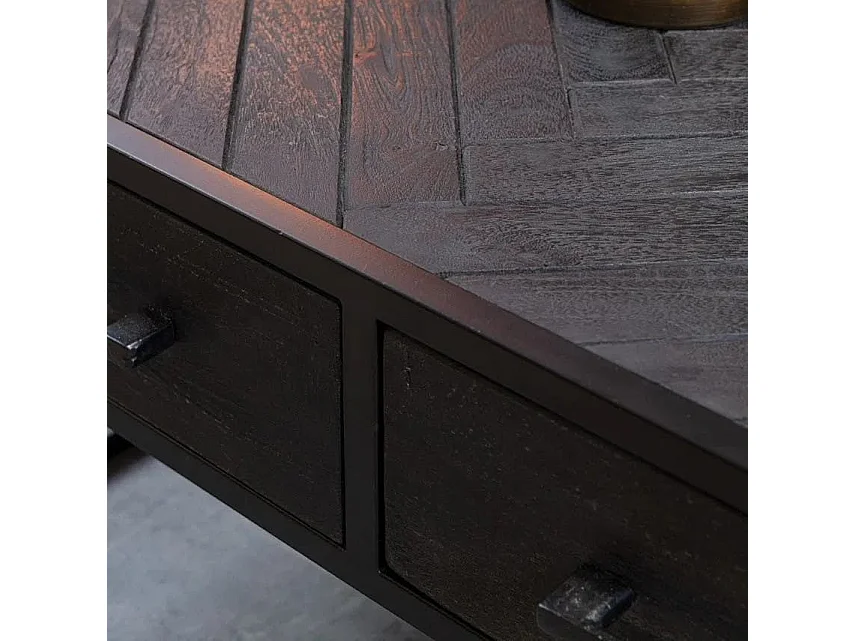 Table basse carrée noire en bois avec rangement ALVERA