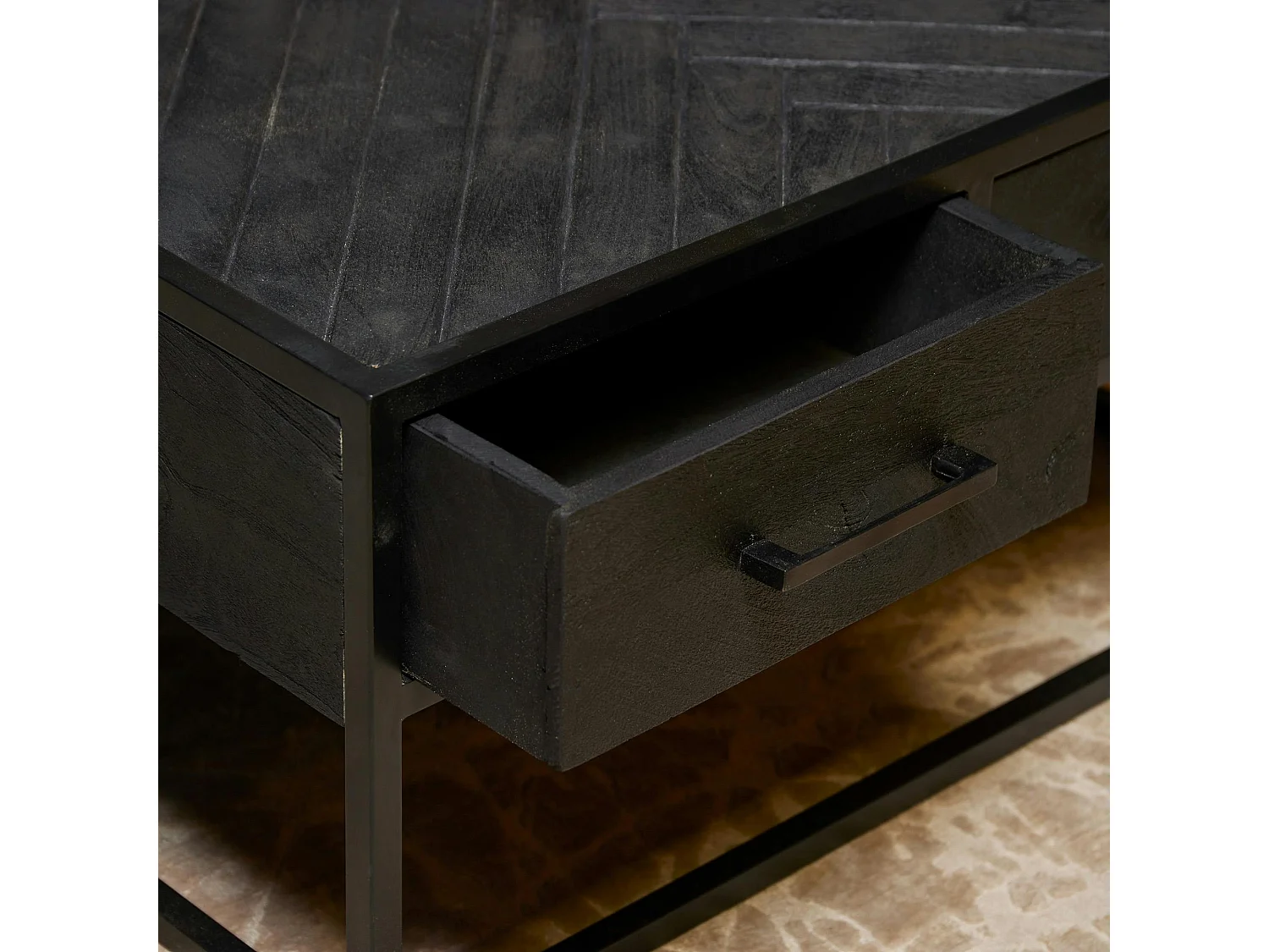 Table basse carrée noire en bois avec rangement ALVERA