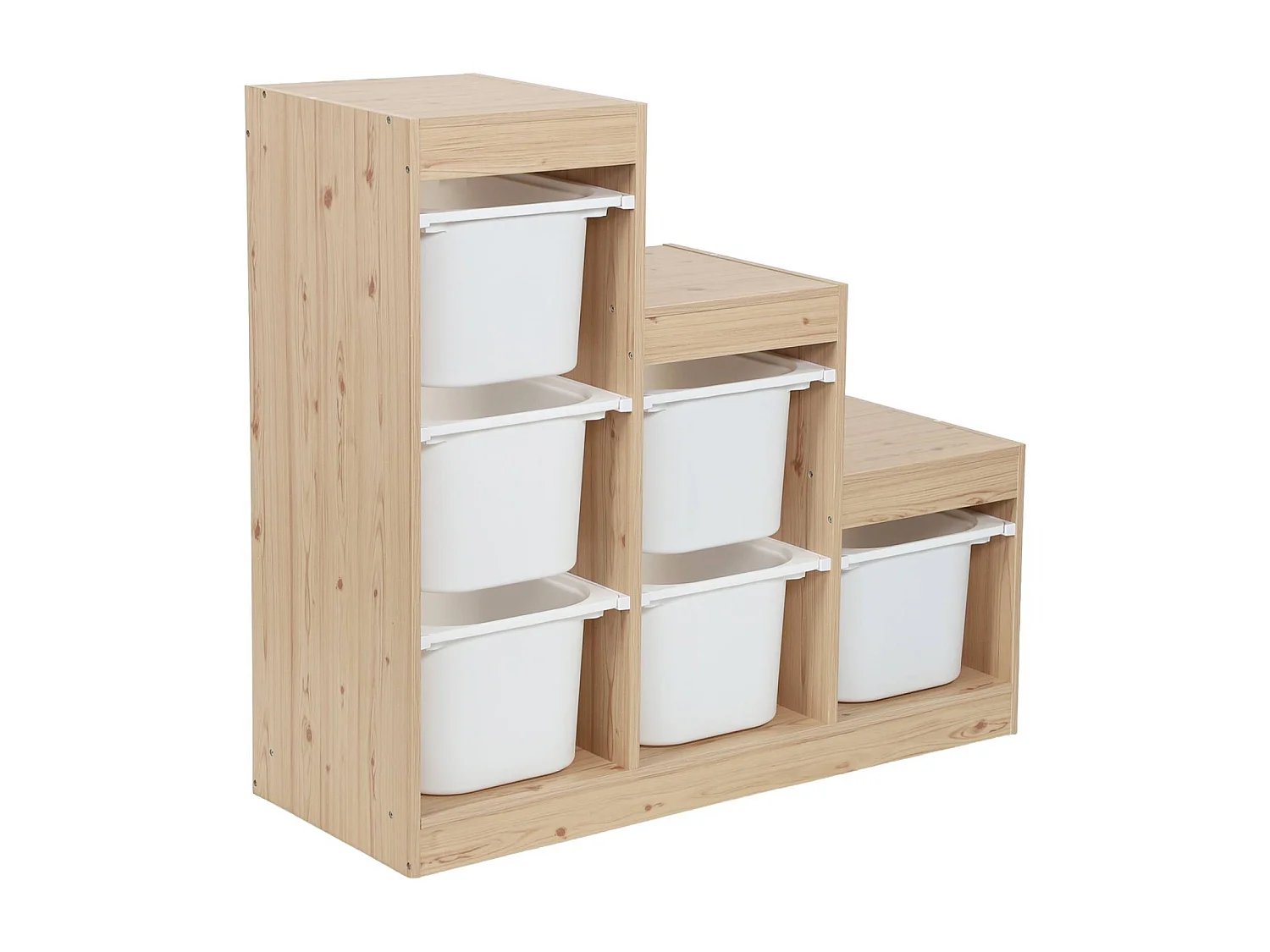Meuble de rangement enfant escalier 6 bacs de rangement décor bois naturel - Sora