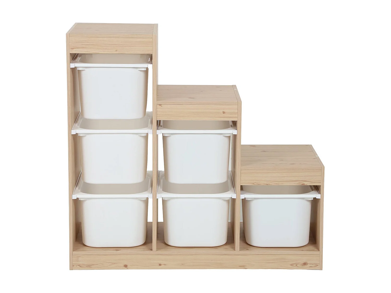 Meuble de rangement enfant escalier 6 bacs de rangement décor bois naturel - Sora