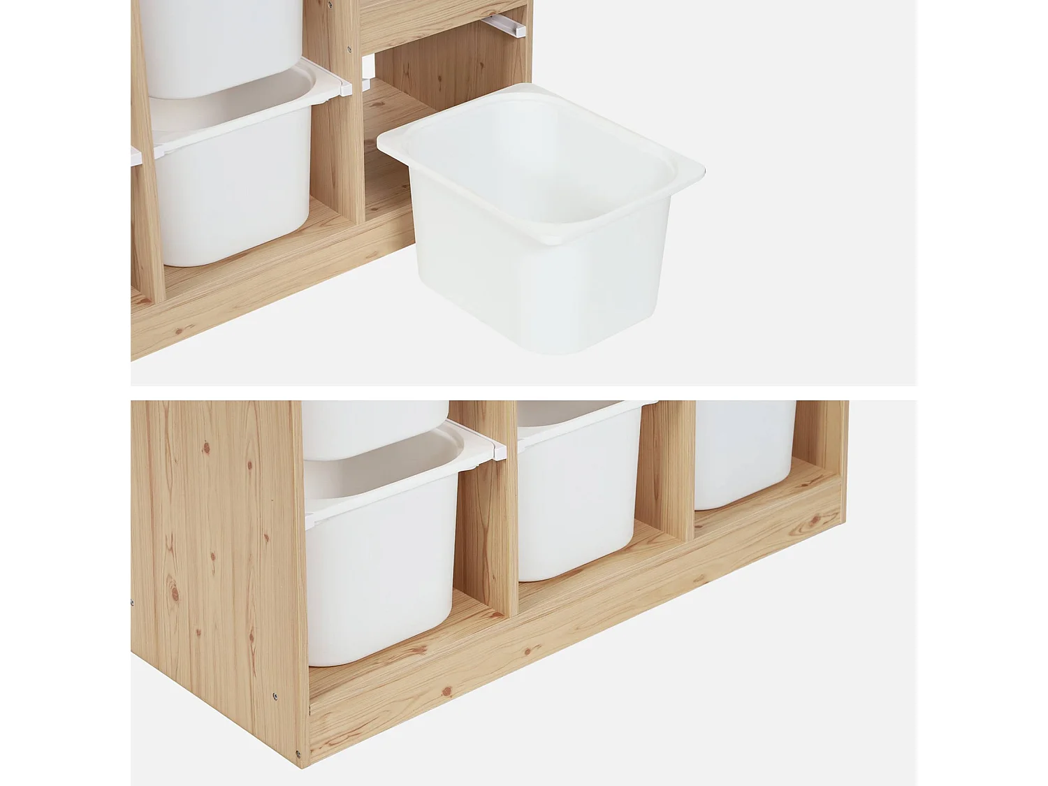 Meuble de rangement enfant escalier 6 bacs de rangement décor bois naturel - Sora