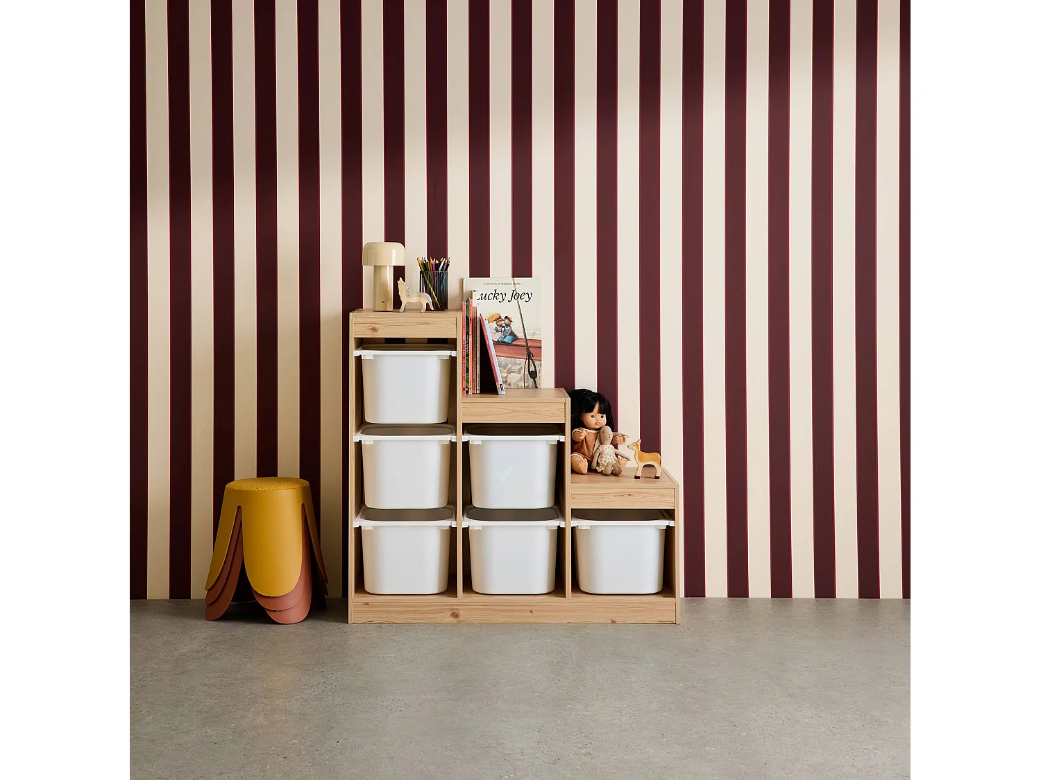 Meuble de rangement enfant escalier 6 bacs de rangement décor bois naturel - Sora