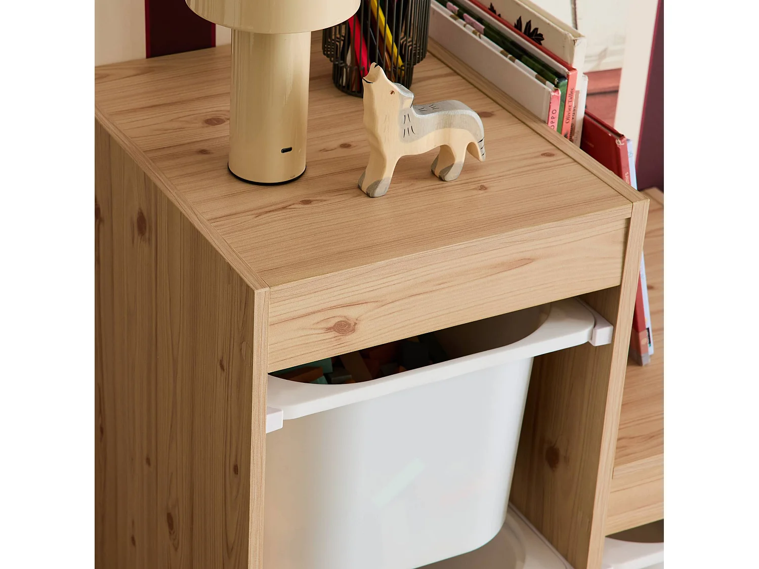 Meuble de rangement enfant escalier 6 bacs de rangement décor bois naturel - Sora