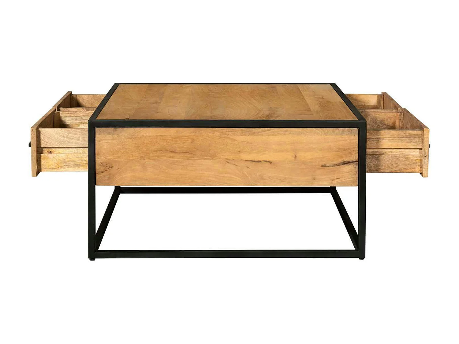 Table basse carrée en bois clair 4 tiroirs RIVANO