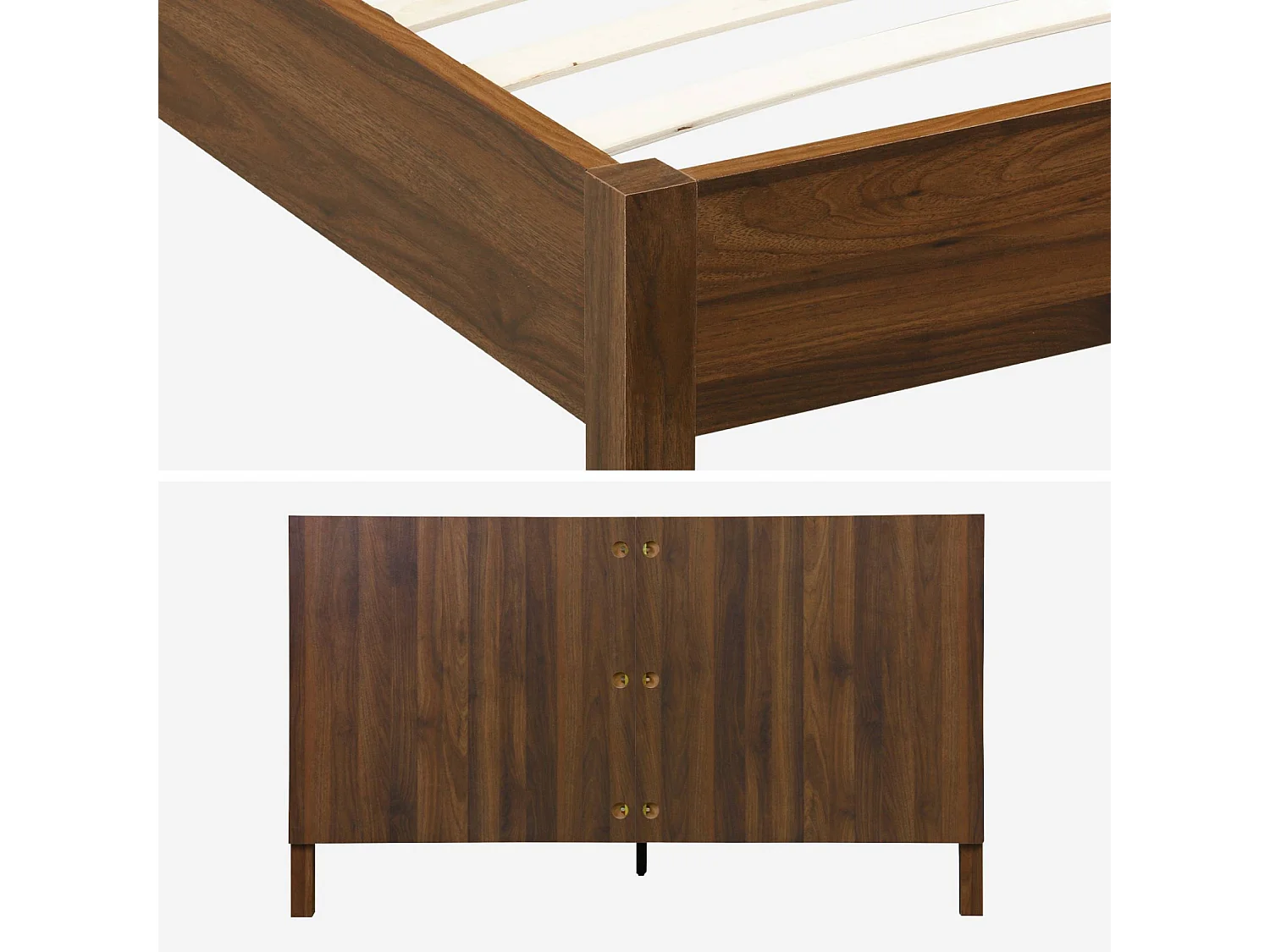 Letto con rete a doghe e testiera 200cm decorazione legno, noce