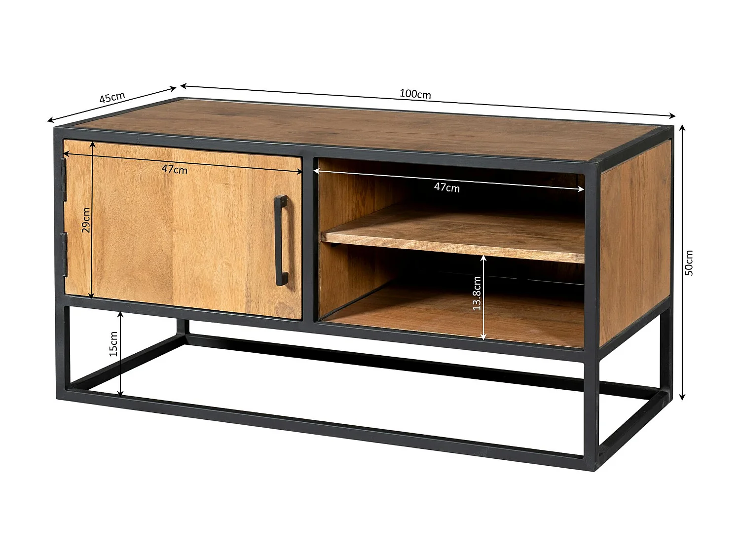 Petit meuble TV en bois clair avec rangement RIVANO