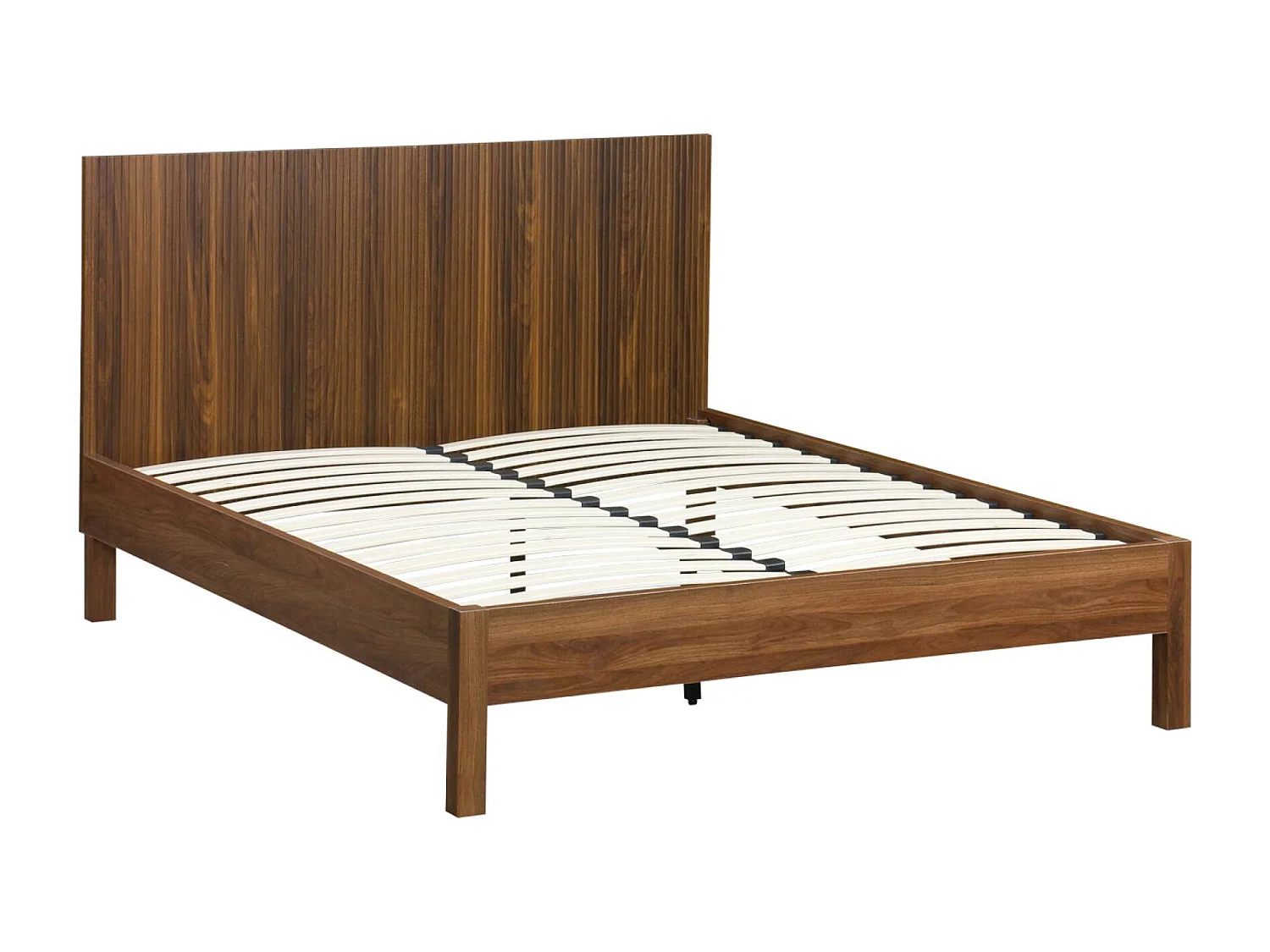 Lit avec sommier à lattes et tête de lit 140x190cm décor bois noyer - Linear