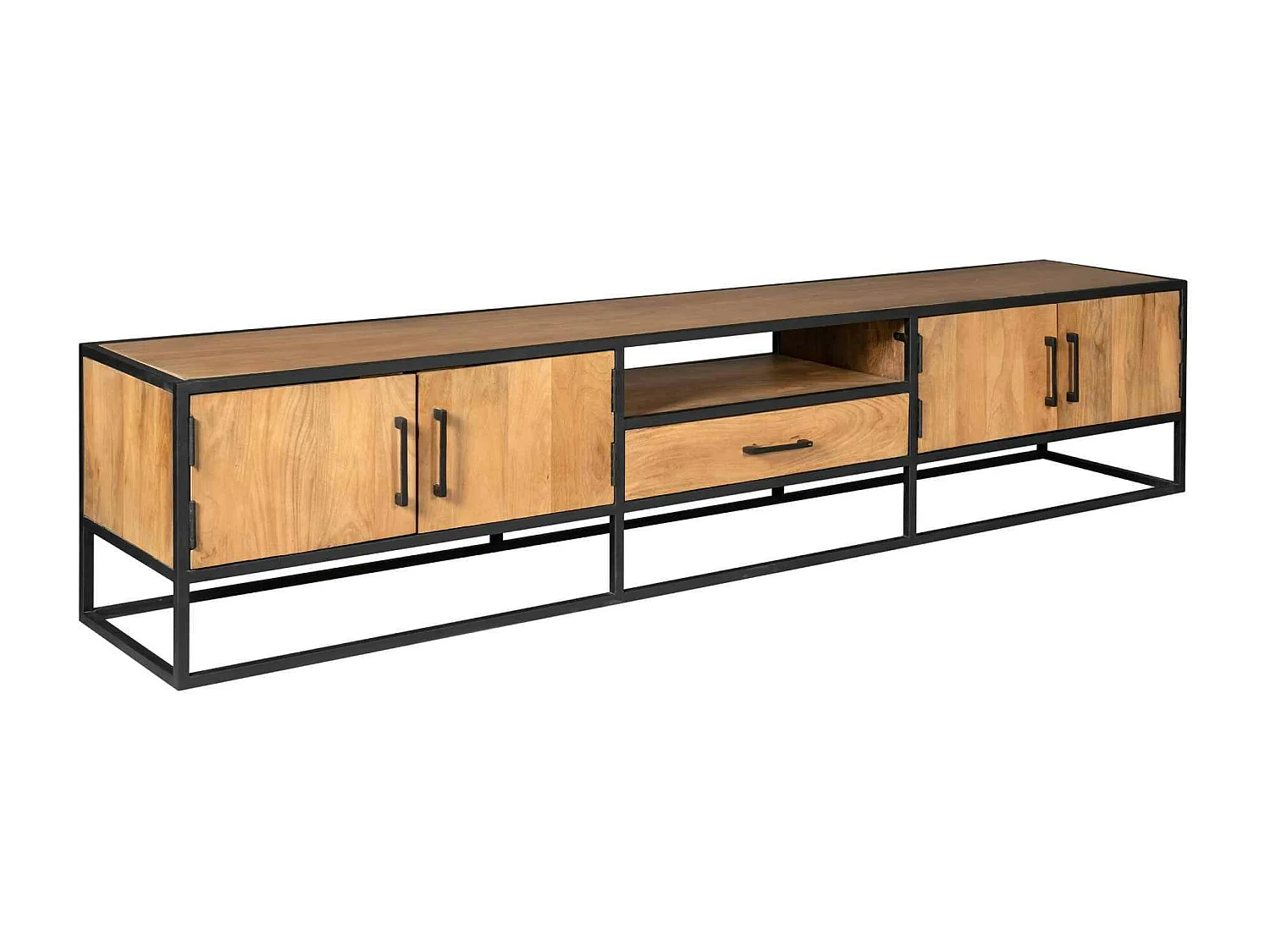 Banc TV 4 portes bois métal noir 240 cm RIVANO