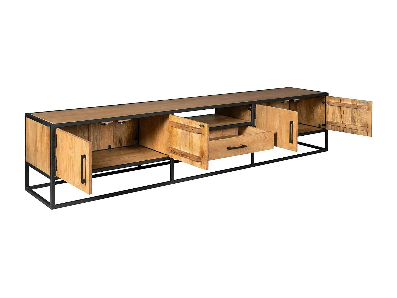 Banc TV 4 portes bois métal noir 240 cm RIVANO